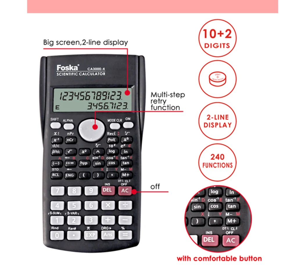 Stationery Office 10+2 Digit 2-Line Display 240 Function Scientific Calculator