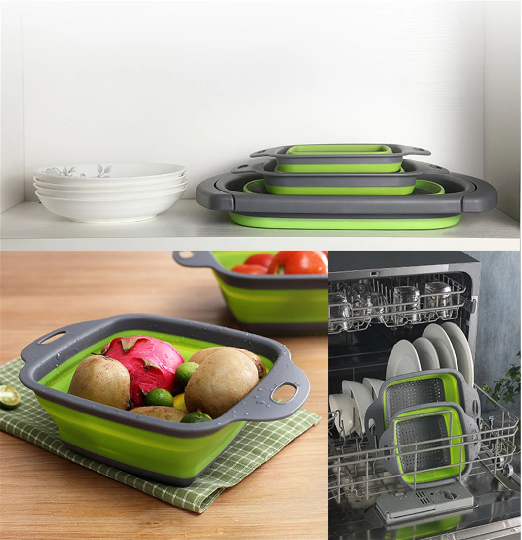 2 Size Wholesale Foldable Adjustable Strong Multi-Function Drain Basket Vegetables/ Folding Drain Basket