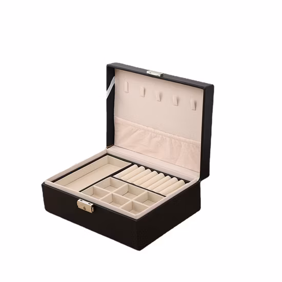 간단한 더블 레이어 대용량 버전 지퍼 보석 상자 가죽 보관함